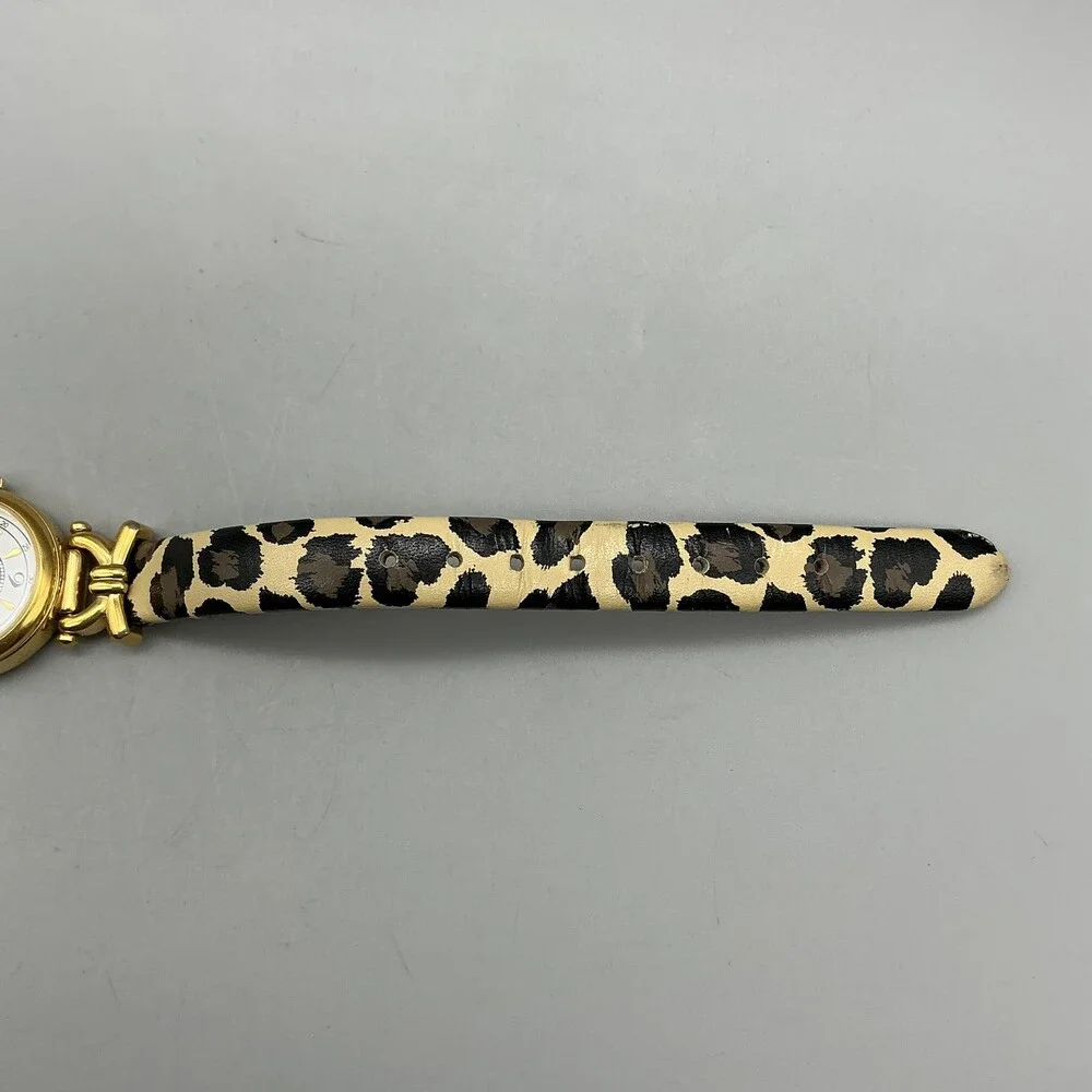 Fossil Womens Watch 23mm White Dial Gold Tone Leopard Leather Band New Battery